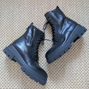 LA CANADIENNE Brendan Combat Boots Lug Sole Waterproof Black Leather 38 US 7.5